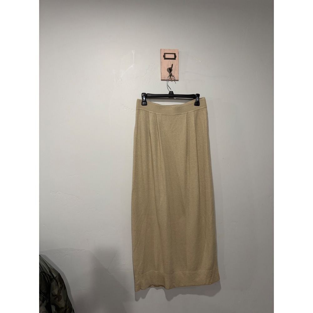 Preston & York Tan Beige Knit Maxi Skirt Pleated Elastic Waist Size L